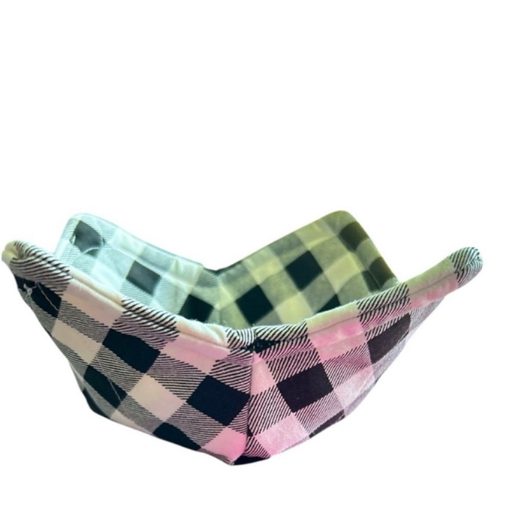 Hand Crafted Black and White Buffalo Plaid Microwave Small Bowl Cozy 100% Cotton - Picture 3 of 9